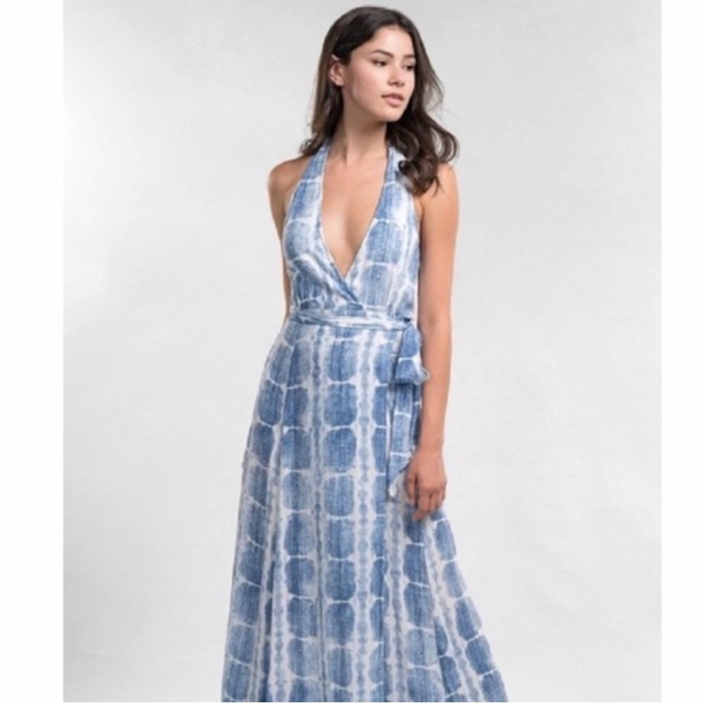 Lovestitch NWT Blue Halter Maxi Dress | Open Back Tie | Summer Vacation Dress M